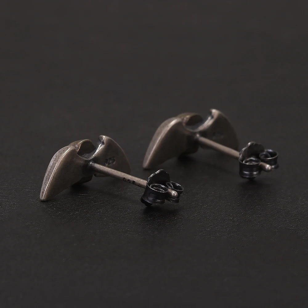 Solid 925 Sterling Silver Skull Angel Wing Stud Earrings for Men Women Punk Retro Street Gothic Ear Studs Creative Jewelry