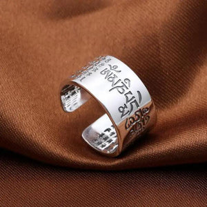 Solid 999 Sterling Silver Sanskrit Buddhist Mantra Rings Wide For Men And Women Six Words Sutra Signet Rings Prayer Jewelry - GQTORCH Jewelry