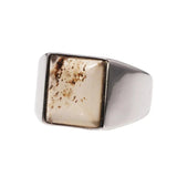 Real Pure 925 Sterling Silver Mens Rings with Natural Agate Original Color Simple Turkish Rings Trendy Male Jewelry - GQTORCH Jewelry