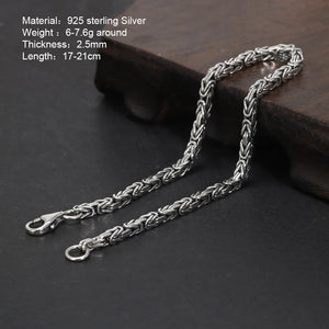 2.5mm Real S925 Sterling Silver Braided Viking Bracelet & Chain Necklace Handmade Vintage Punk Style Men's Fashion Jewelry