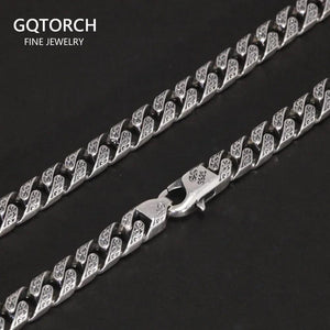 Vintage Tang Grass Pattern Necklace S925 Sterling Silver Hip Hop Punk Rock Men's Cuban Chain Necklace Bracelet Jewelry - GQTORCH Jewelry