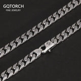 Vintage Tang Grass Pattern Necklace S925 Sterling Silver Hip Hop Punk Rock Men's Cuban Chain Necklace Bracelet Jewelry - GQTORCH Jewelry