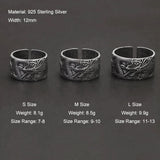 925 Sterling Silver Dragon Ring Heart Sutra Engraved Men Women Opening Type Punk Retro Buddhist Jewelry Accessories