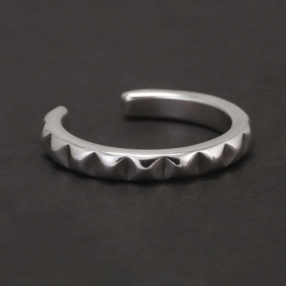925 Sterling Silver Minimalist Retro Geometric Ring for Women Men Rivet Rings Opening Type Adjustable Punk Creative Jewelry Gift
