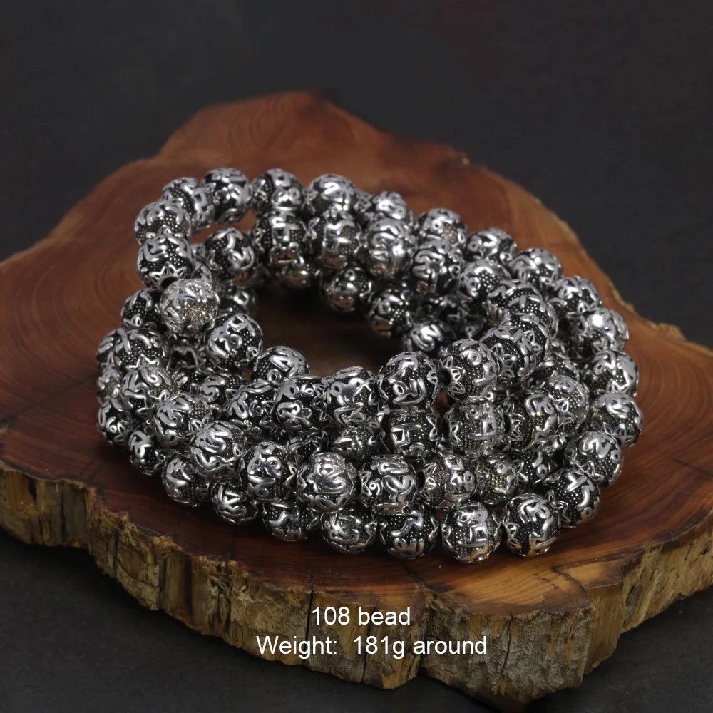 8mm OM Mantra Beads Bracelet For Men Women Elastics Strings White Copper 108 Beads Scriptures Engraving Prayer Buddhist Jewelry - GQTORCH Jewelry