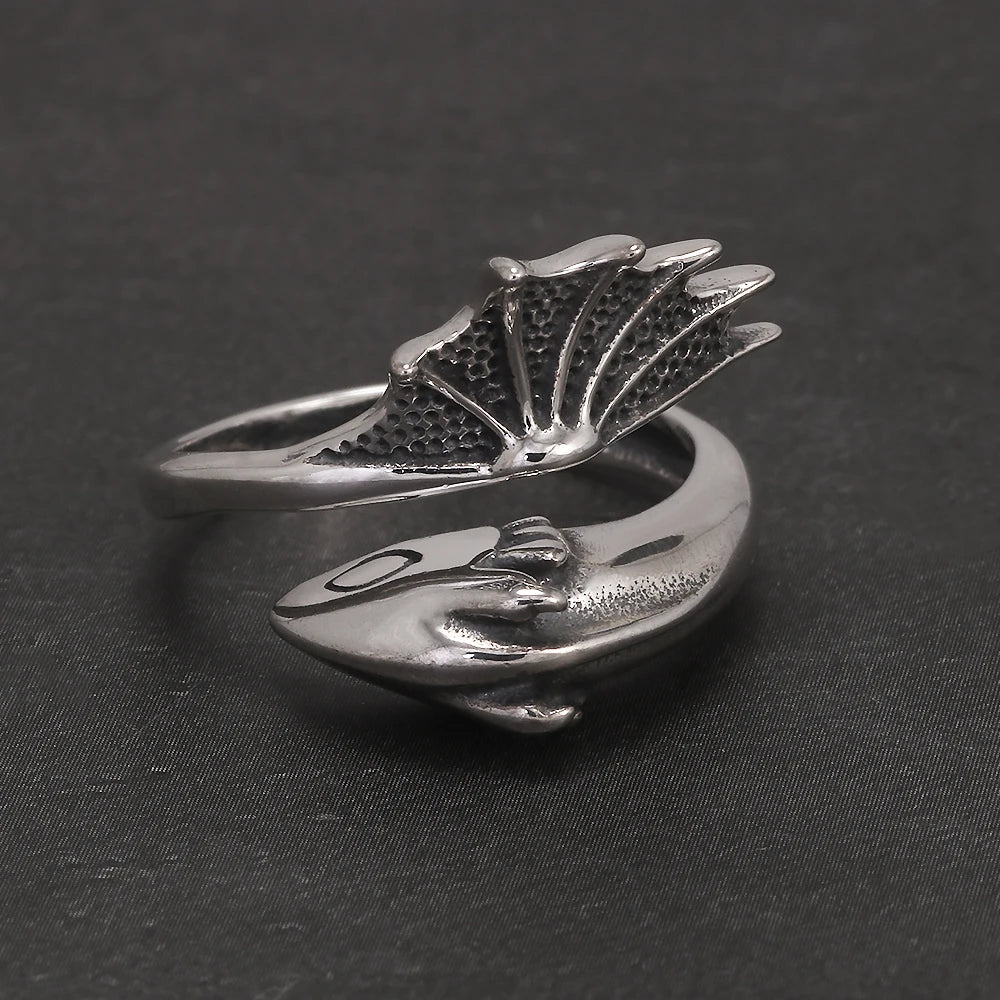 S925 Silver Gothic Pterodactyl Wing Open Ring for Women Men Dragon Punk Retro Rings Adjustable Trendy Jewelry Party  Accessories