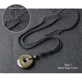 Natural Stone Pendant Necklace Obsidian 30mm Peace Buckle Amulet For Women Men Lucky Jewelry - GQTORCH Jewelry