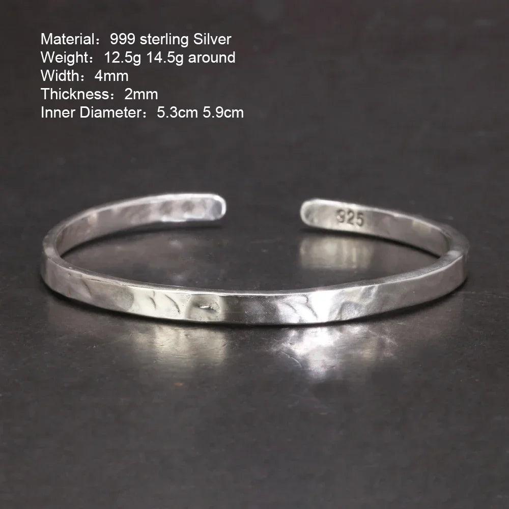 Real 925 Sterling Silver Hammered Cuff Bangles for Men and Women Handmade Polished Fine Jewelry - GQTORCH Jewelry