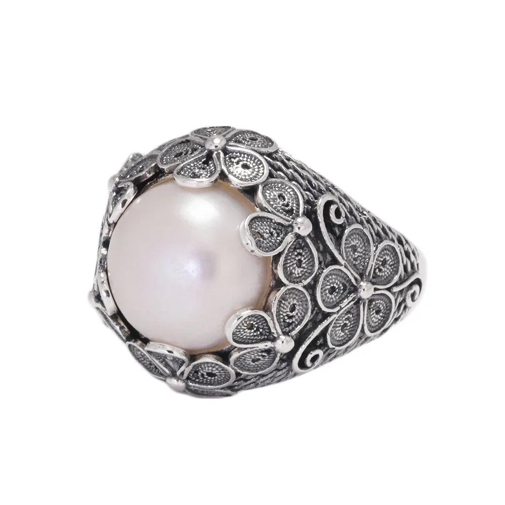 Real 925 Sterling Silver Baroque Pearl Ring Earrings Pendant Flower Branch Round Natural Freshwater Vintage Palace Jewelry - GQTORCH Jewelry