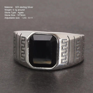 S925 Sterling Silver Vintage Hand Ornament Simple Men's Ring Fashion Thai Silver Agate Open Pattern Men's Ring Jewelry - GQTORCH Jewelry