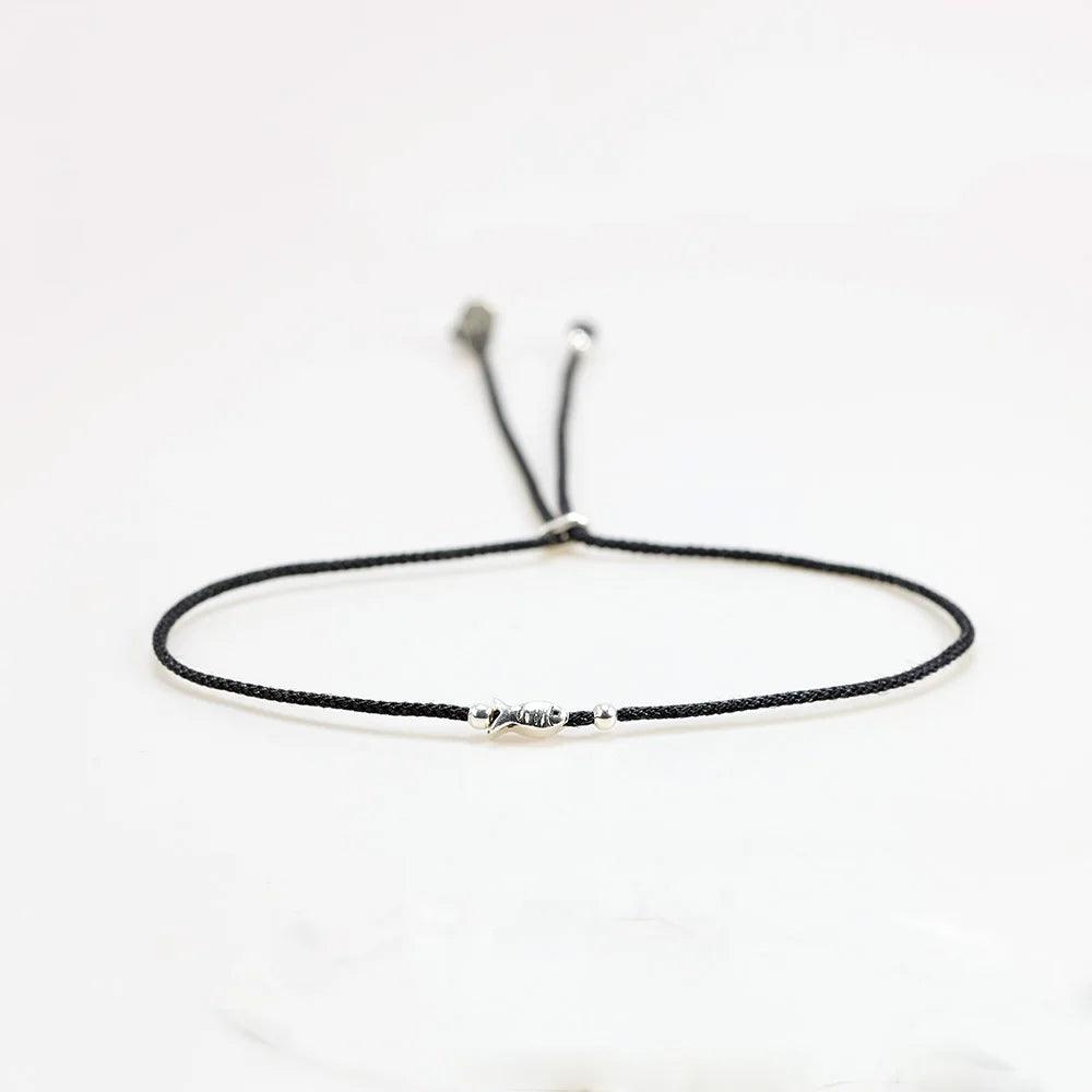 Lucky Red Rope Bracelets 925 Sterling Silver Fish Adjustable Simple Charm Bracelets for Women - GQTORCH Jewelry