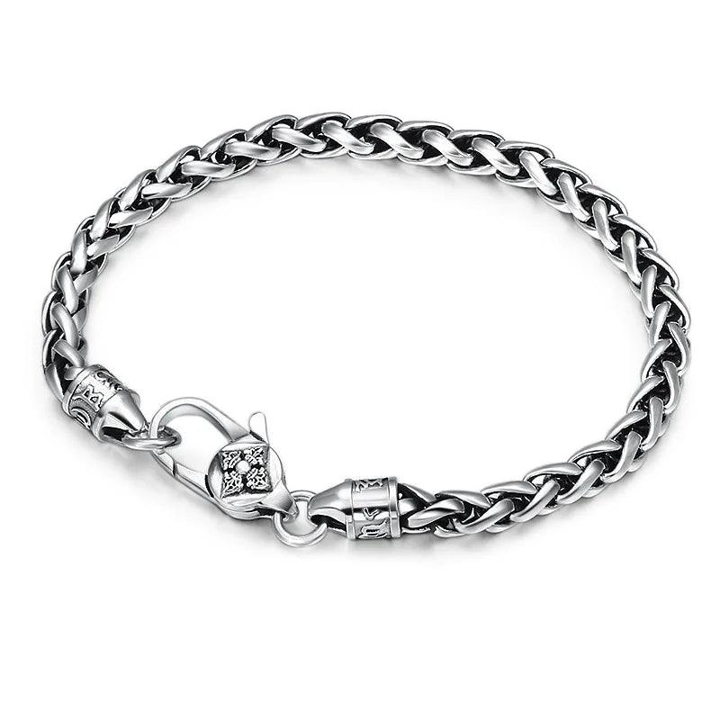 Thai Silver Bracelets with Vajry Pestle Clasp Six Words Mantra Braided Hemp Bracelet for Men and Women 925 Silver Jewelry - GQTORCH Jewelry