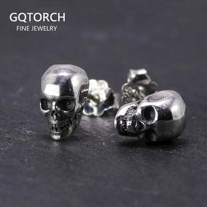 Real 925 Sterling Silver Skull Earrings Studs Set Small Rock Punk Gothic Vintage Jewelry For Men And Women Brinco Masculino - GQTORCH Jewelry