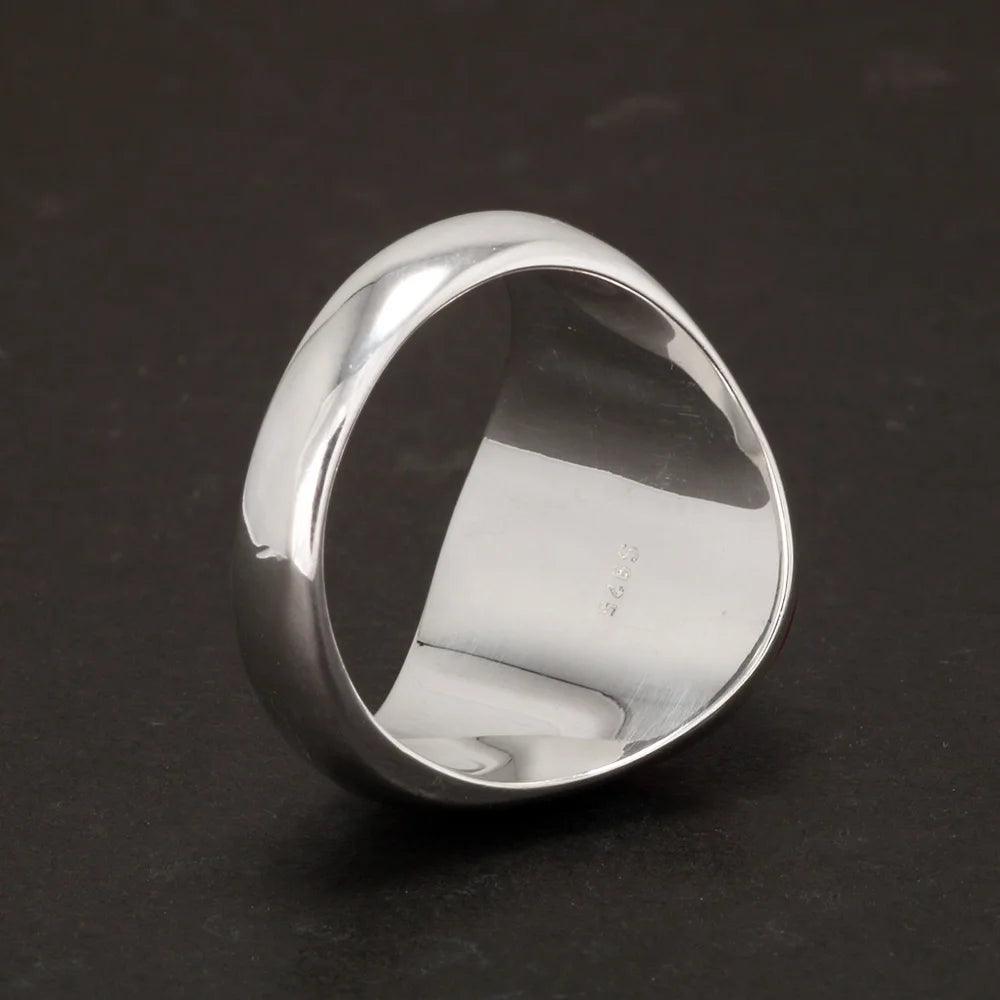 S925 Sterling Silver Natural Stone Rings for Men Red Black Color Agate Turkish Handmade Jewelry Luxury Ring Smooth Simple Design - GQTORCH Jewelry