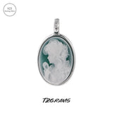S925 Sterling Silver Natural Blue/Green Agate Goddess Oval Cameo Pendant Necklace for Women White Shell Trendy Elegant Vintage Jewelry