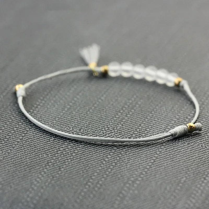 Women Elegant Bracelet Tassel Handmade Minimalist Hand String With Natural White Crystal Stone Beads 4mm Bracelets Adjustable - GQTORCH Jewelry