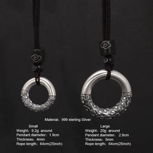 Pendant & Necklace Solid 999 Sterling Silver Peace Buckle Auspicious Clouds Rope Sweater Chain Men Women Buddhist Couple Jewelry - GQTORCH Jewelry