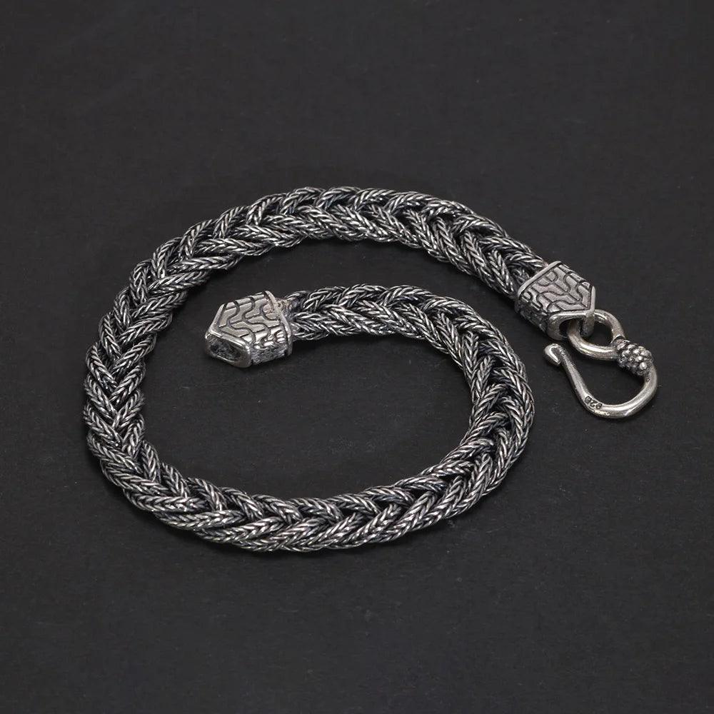 925 Sterling Silver Bracelet 5mm Fox Tail Hand Woven Pattern Women's and Men's Vintage Chain Party Jewelry Gift - GQTORCH Jewelry