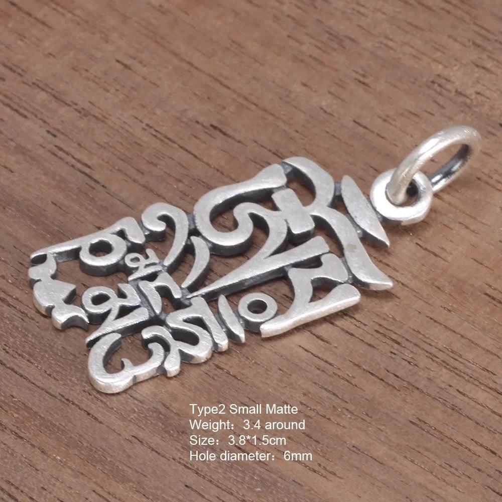 Vintage S925 Sterling Silver Six-character Mantra Religious Amulet Pendant Polished Frosted Jewelry Men and Women Jewelry - GQTORCH Jewelry