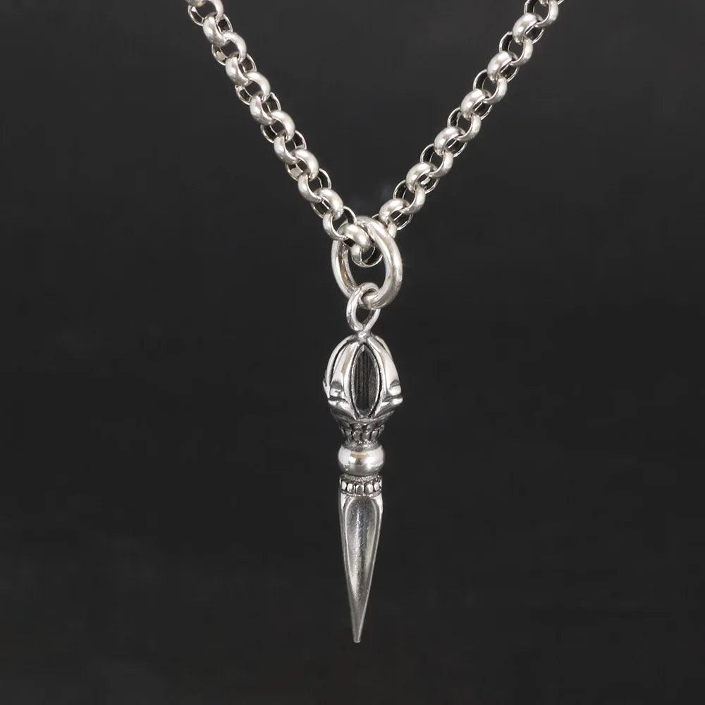 Real 925 Sterling Silver Small Vajra Pendant For Men and Women Buddhism Prayer Bouddha Jewelery - GQTORCH Jewelry