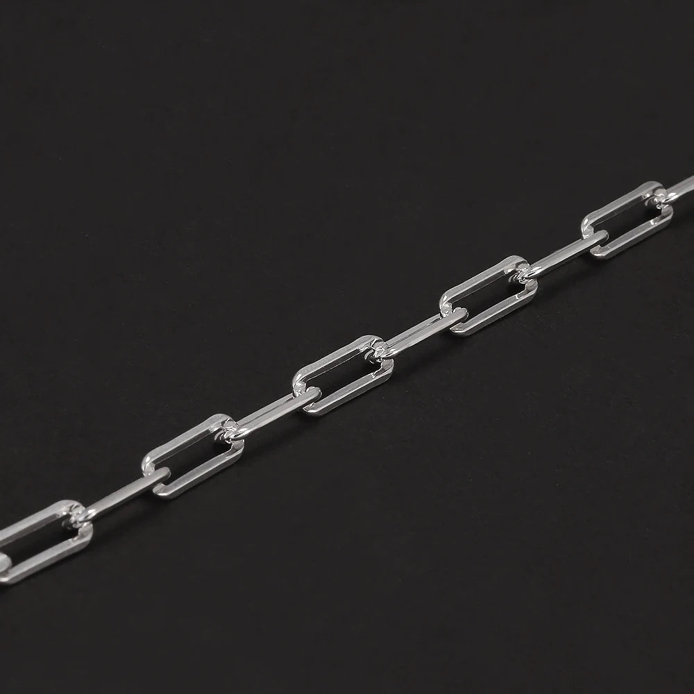 Solid 925 Sterling Silver 4mm Paperclip Link Chain Bracelet for Men Women Paper Clip Hand Chain Simple Fashion Punk Jewelry