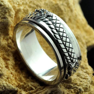 Real Pure 925 Sterling Silver Dragon Rings For Men Rotatable Transfer Luck Vintage Punk Retro Style Anel Masculino Aneis - GQTORCH Jewelry