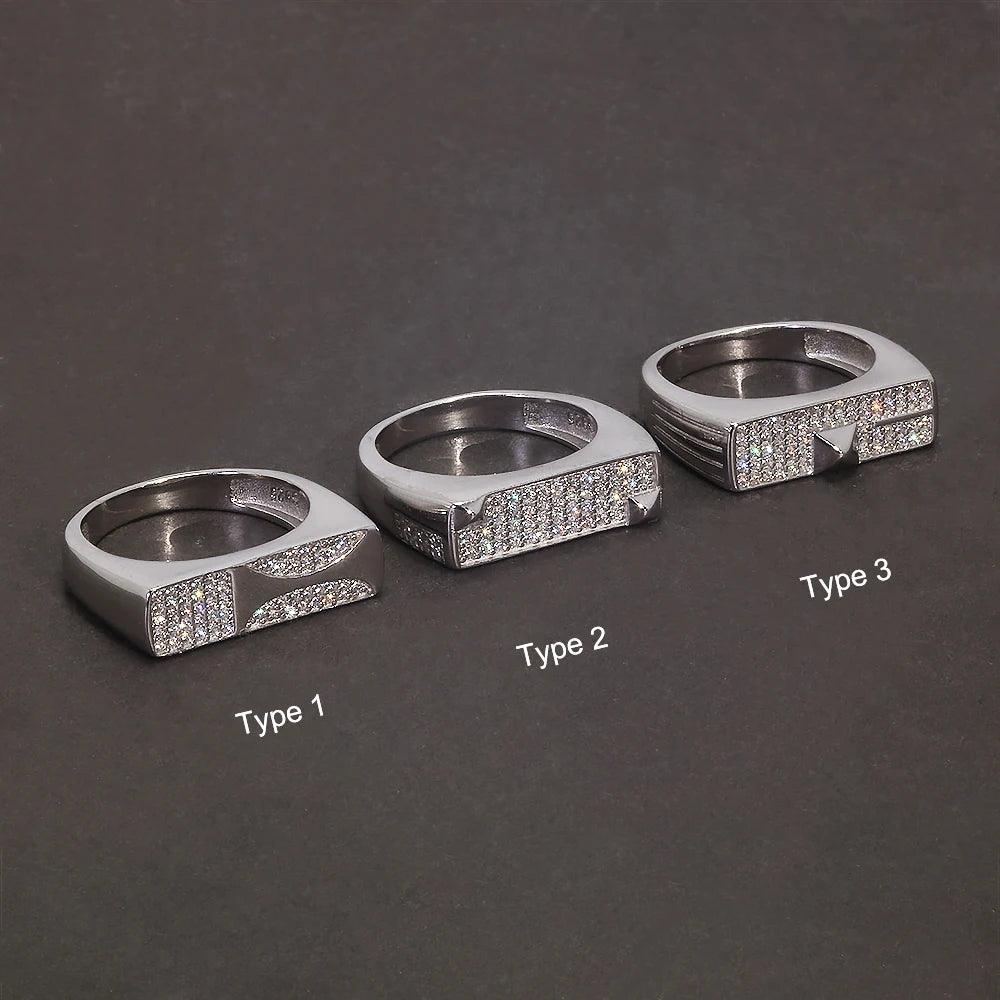 Solid S925 Silver Men's Micro Pave Zircon Ring Art Deco Fashion Modern Minimalist Style Jewelry Birthday Party Gift - GQTORCH Jewelry