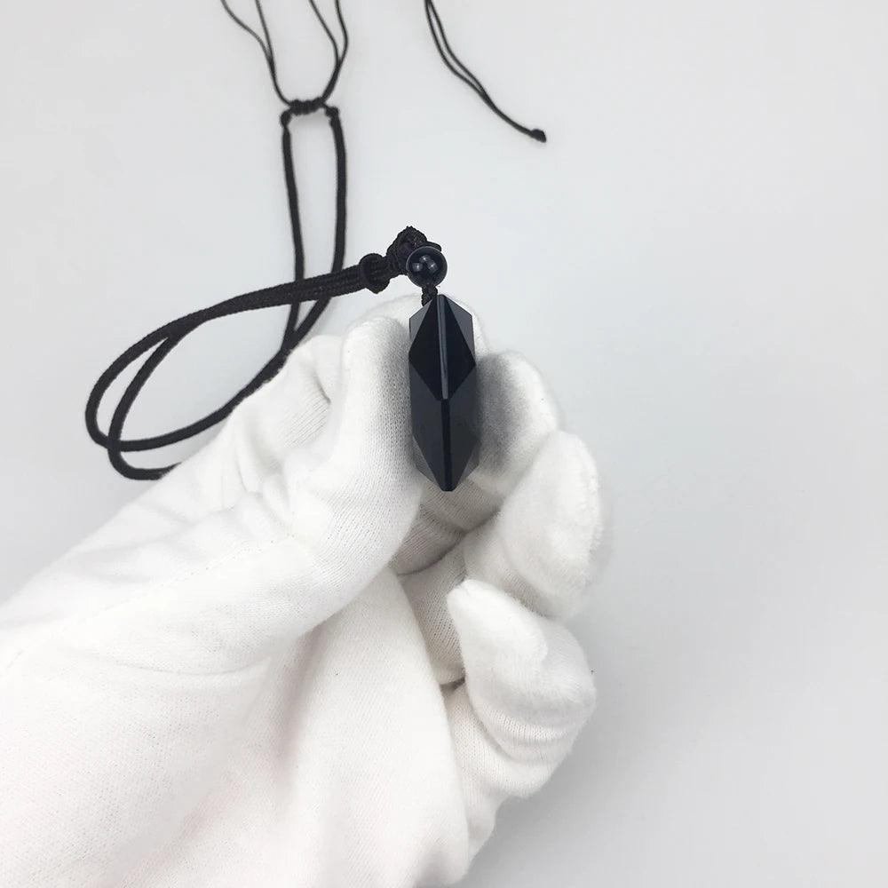 Black Obsidian Natural Stone Pendant Necklaces For Women and Men Cubic Hexagram Sweater Necklace Amulets And Talismans Jewelry - GQTORCH Jewelry