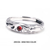 Solid 925 Sterling Silver Zircon Birthstone Ring for Women Irregular Hammered Adjustable Simple Fashion Daily Jewelry Party Gift