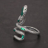 S925 Sterling Silver Snake Rings For Women with Green Zircon Stone Antique Punk Adjustable Animal Jewelry - GQTORCH Jewelry