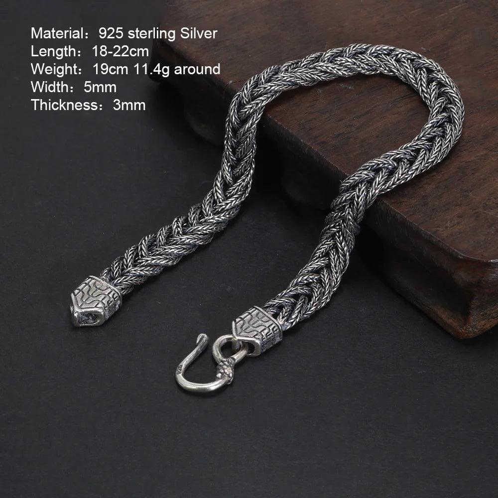 925 Sterling Silver Bracelet 5mm Fox Tail Hand Woven Pattern Women's and Men's Vintage Chain Party Jewelry Gift - GQTORCH Jewelry