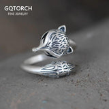 Real Pure S990 Sterling Silver Retro Craft Thai Silver Ring Fashion Fox Shape Openning Adjustable Rings Jewelry High Quality - GQTORCH Jewelry