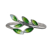 Real 925 Sterling Silver Green Enamel Leaf Ring Adjustable Ring Elegant Fine Jewelry For Women Party Accessories - GQTORCH Jewelry