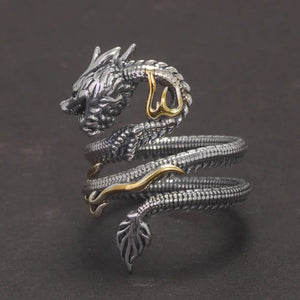 Real Solid 925 Silver Animal Dragon Ring Vintage Men's Opening Size Adjustable Personalized Men's Zodiac Jewelry - GQTORCH Jewelry