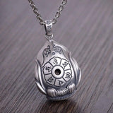 Real 999 Sterling Silver Guanyin Sits on Lotus Milefo Inside The Lens Buddha Mantra Pendant Retro Amulets Six Words Engraved - GQTORCH Jewelry