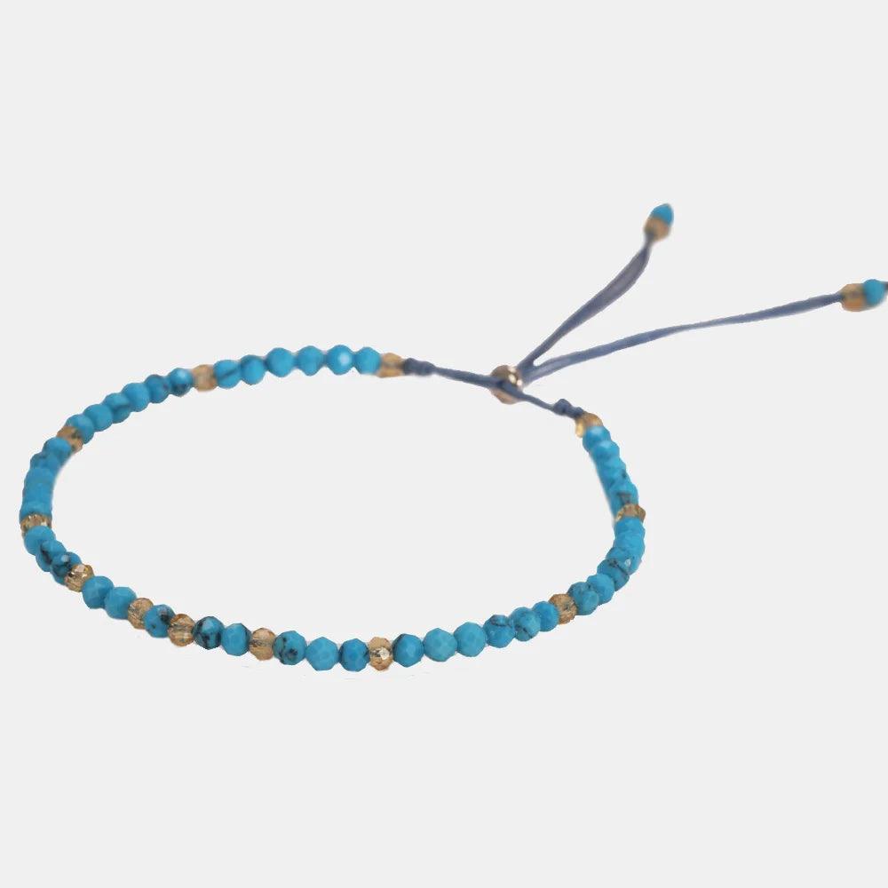 Natural Turquoise Beads Bracelet For Women Adjustable Length 3mm Small Beads Yoga Healing Bracelet Natural Gemstone Bracelet - GQTORCH Jewelry