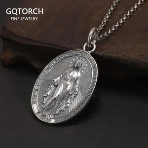 S925 Sterling Silver Virgin Mary Pendant for Men and Women Vintage Cross Oval Design Necklace Pendant Christian Jewelry - GQTORCH Jewelry