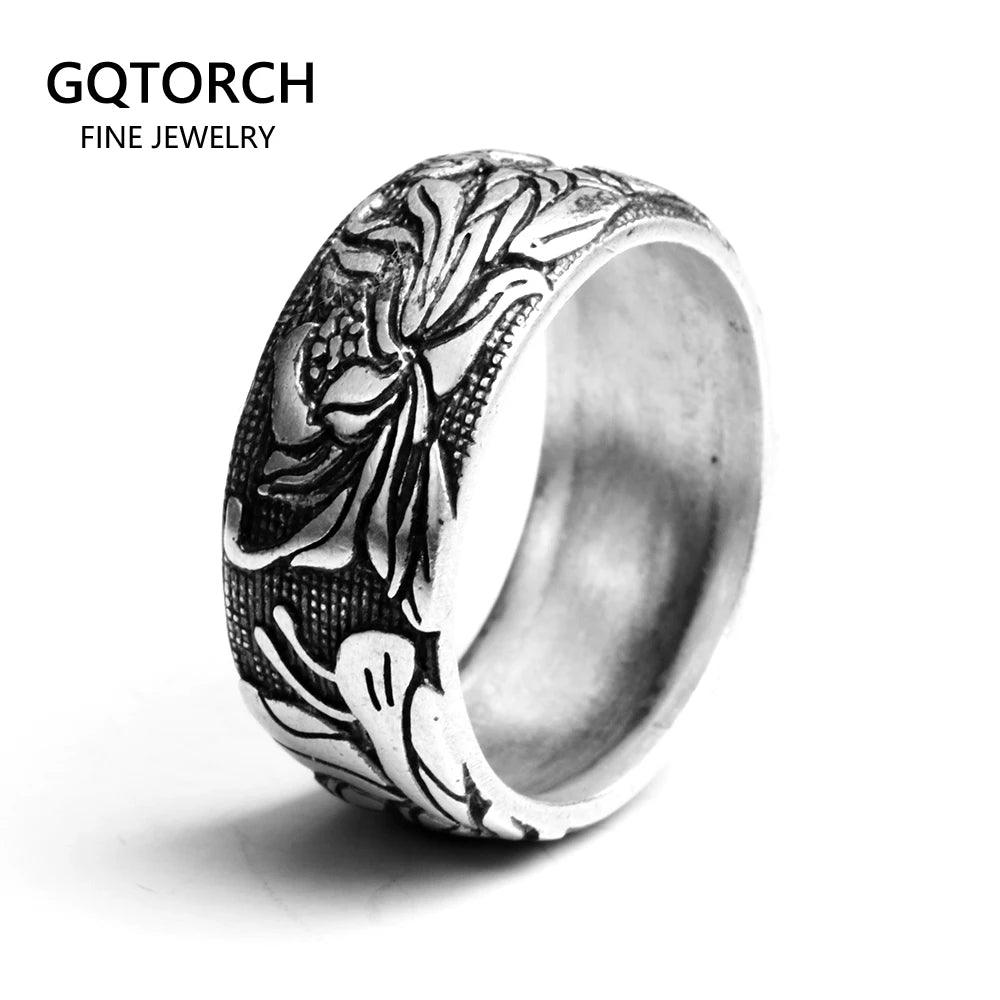 S990 Sterling Silver Ring Vintage Style Rings For Women With Lotus Design Fine Jewelry Bague Femme anel feminino - GQTORCH Jewelry