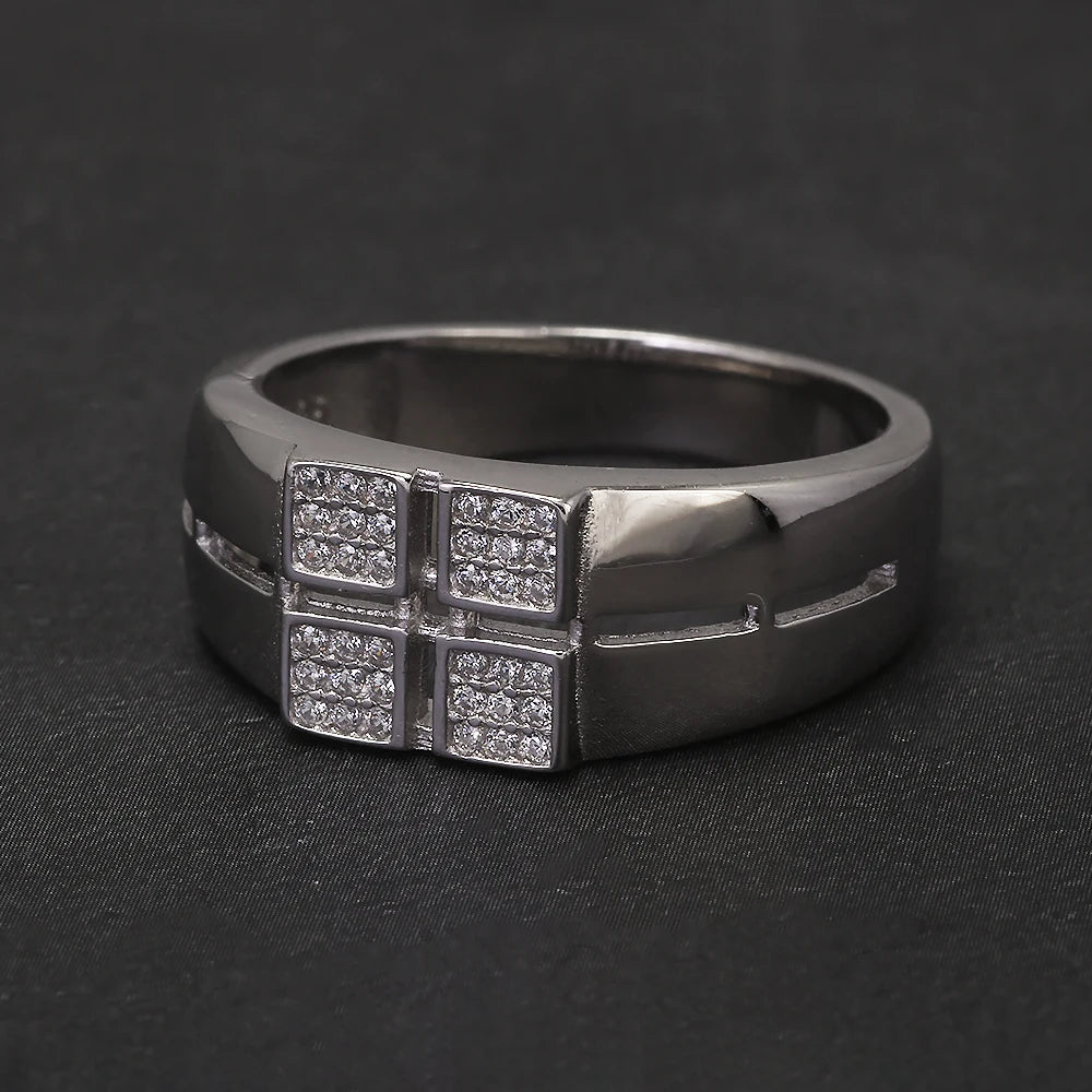 100% Sterling Silver Men Wedding Band Micro Inlaid Zircon Engagement Ring Fashion Eternity Promise Ring Luxury Designer Jewelry