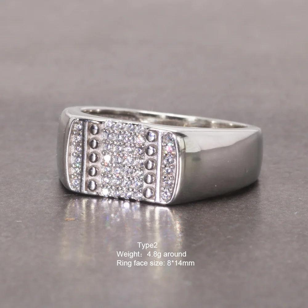 Sterling Silver Rings With Stones Simulated Diamond Anniversary Male Engagement Rings High Quality - GQTORCH Jewelry