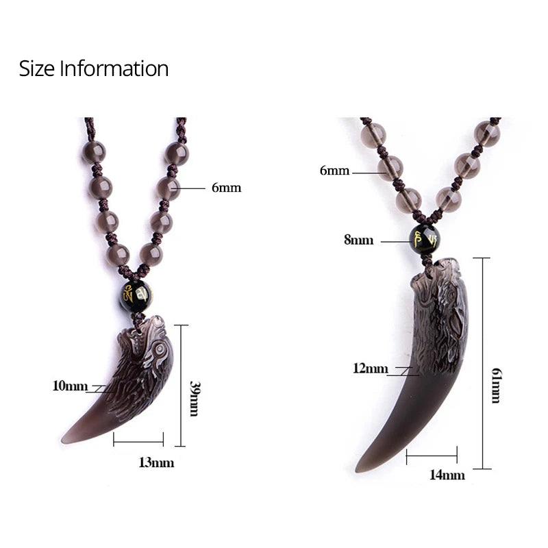 Natural Stone Black And Ice Obsidian Pendant Necklace Wolf Tooth Amulets And Talismans Couple Necklace For Women And Men - GQTORCH Jewelry