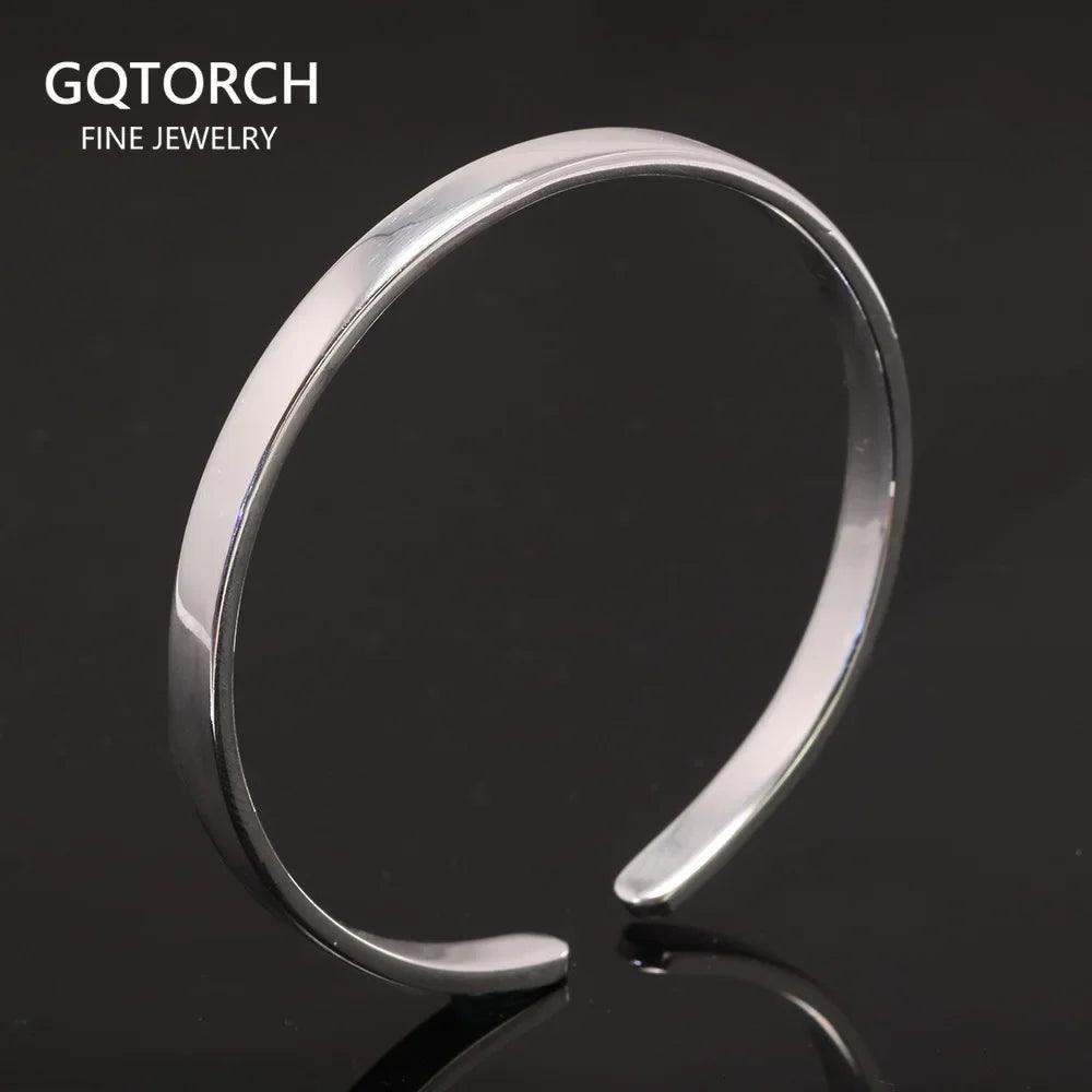 Real 999 Sterling Silver Simple Smooth Cuff Bracelet Men and Women Shining Craft Couple Bangle Minimalism Jewelry - GQTORCH Jewelry