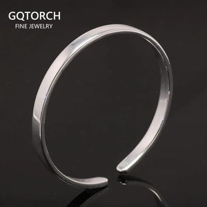 Real 999 Sterling Silver Simple Smooth Cuff Bracelet Men and Women Shining Craft Couple Bangle Minimalism Jewelry - GQTORCH Jewelry