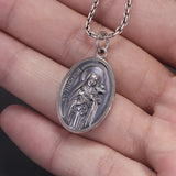 S925 Sterling Silver St Therese of Lisieux Catholic Saint Medal Pendant Necklace for Women Retro Religion Jewelry