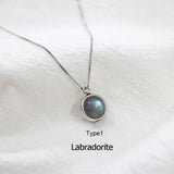 Real Pure 925 Sterling Silver Labradorite Pendant Necklace With Box Chain Simple Elegant Natural Gemstone Collier For Women - GQTORCH Jewelry