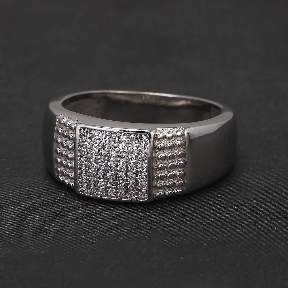 100% Sterling Silver Men Wedding Band Micro Inlaid Zircon Engagement Ring Fashion Eternity Promise Ring Luxury Designer Jewelry