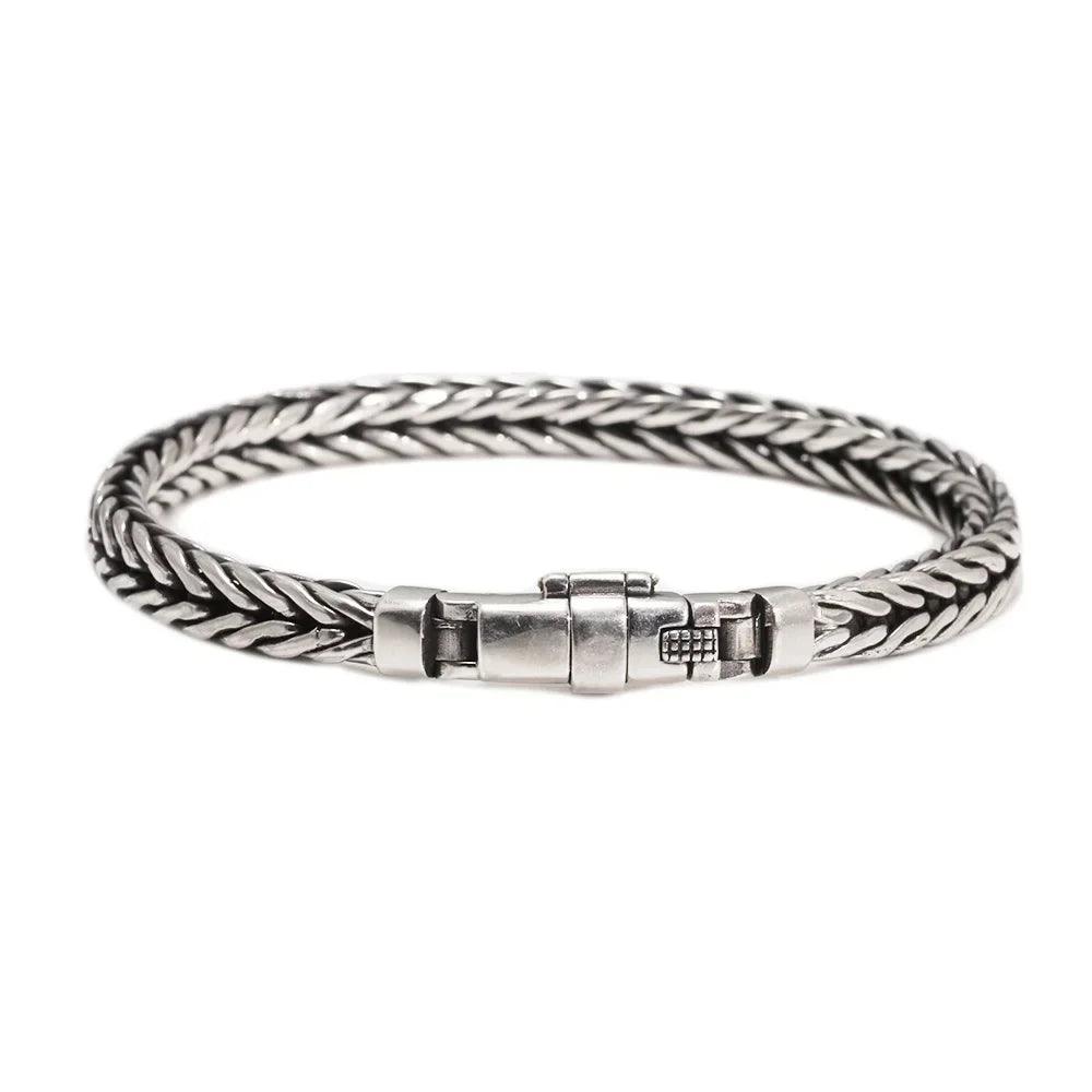 Guaranteed 925 Sterling Silver Bracelet Braided Chain with Plug Safety Buckle Keel Viking Jewelry for Men and Women - GQTORCH Jewelry