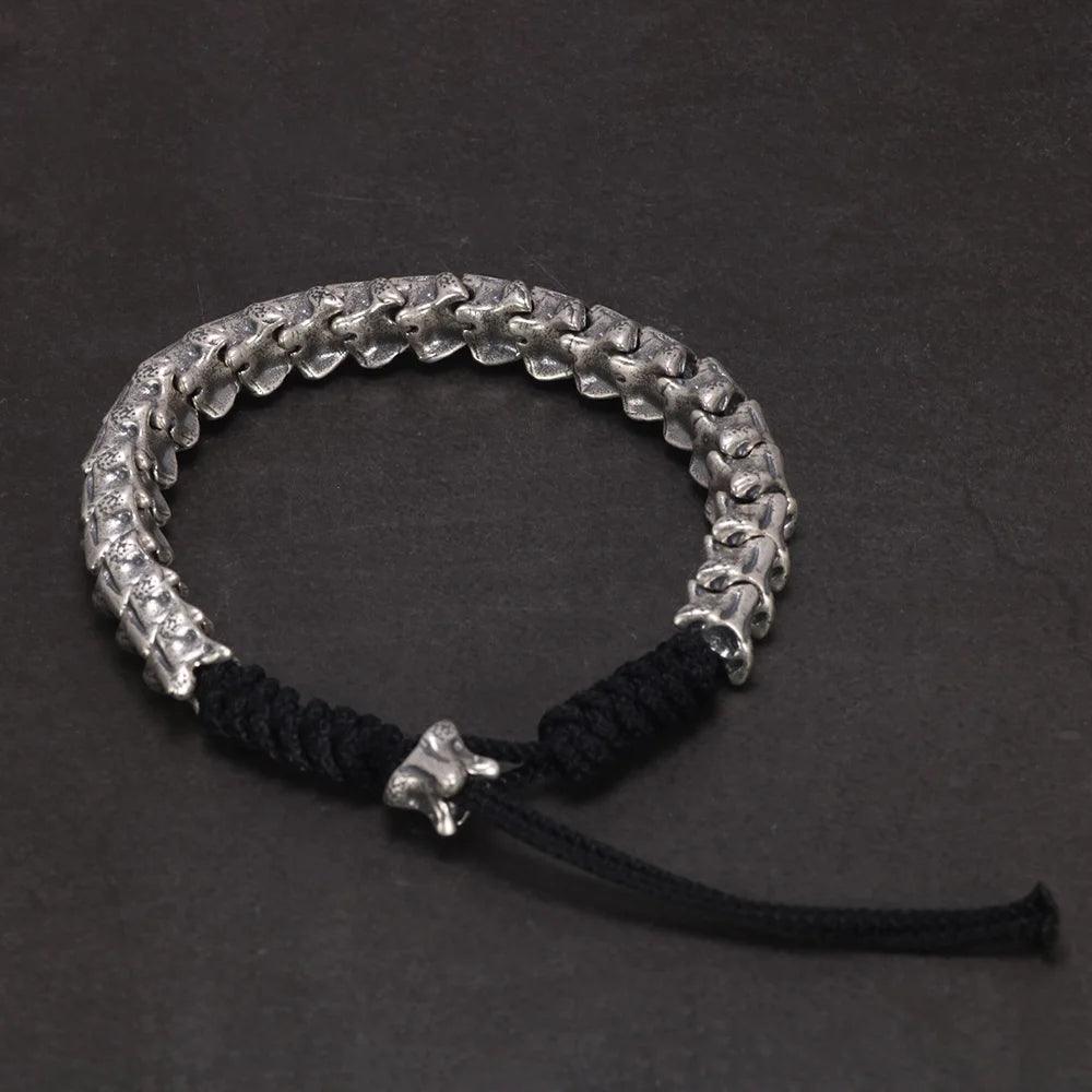 Unique Handmade Jewelry 925 Sterling Silver Snake Bone Bracelet Hand Braided Rope Chain Antient Viking Length Adjustable - GQTORCH Jewelry