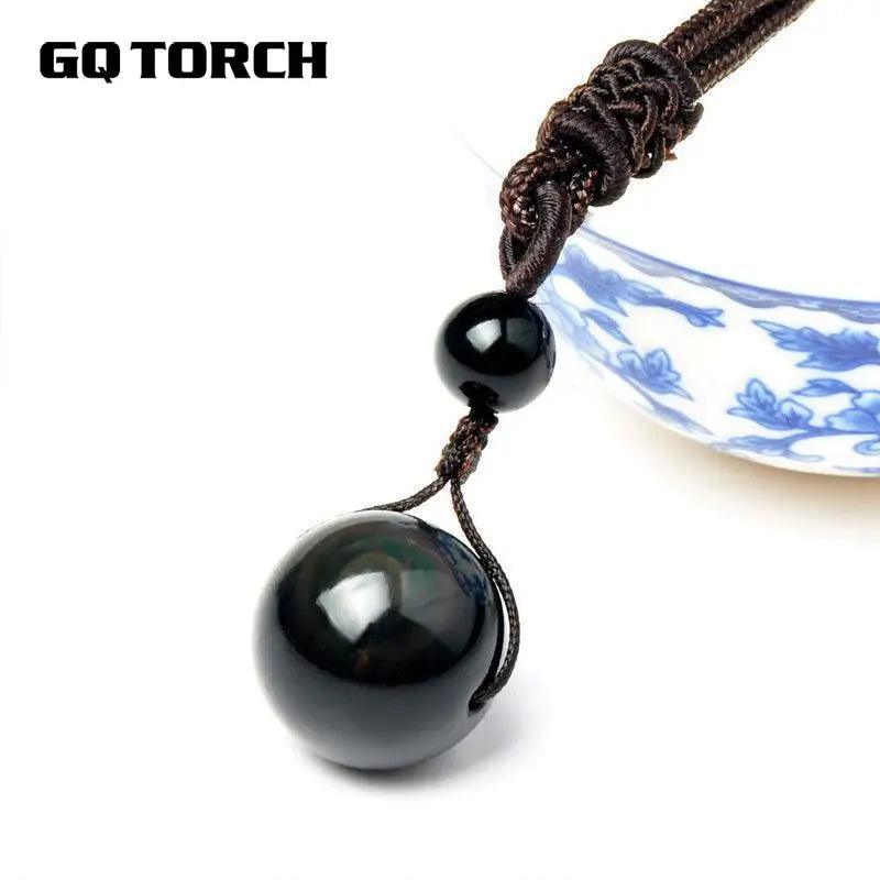 Necklaces & Pendants Natural Stone For Women and Men Black Obsidian Rainbow Eye Beads Ball Transfer Lucky Love - GQTORCH Jewelry