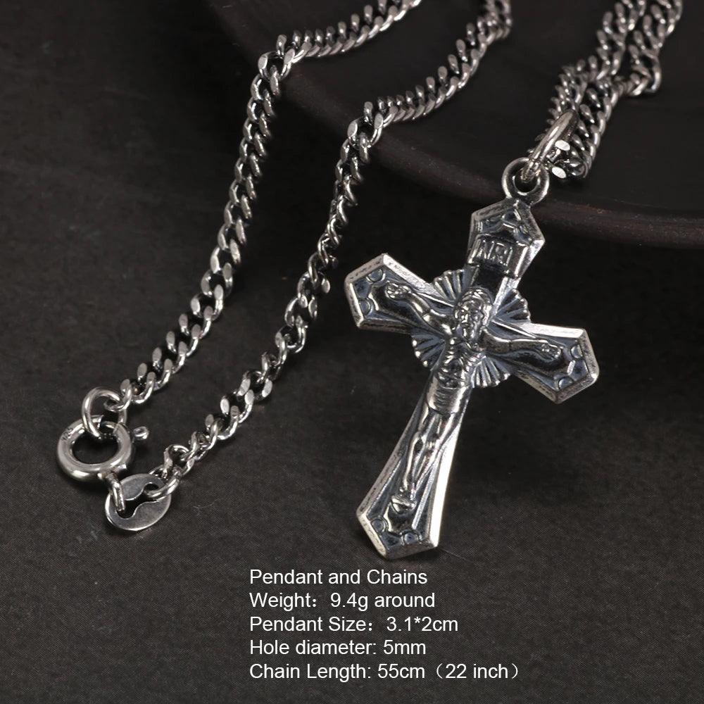 Genuine Sterling Silver 925 Christian Cross Necklace Men and Women Vintage Antique Prayer Religious Pendant Jewelry - GQTORCH Jewelry